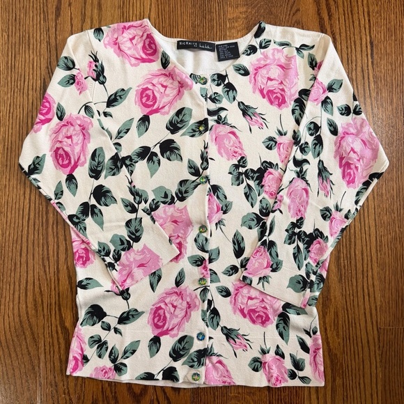 Nicole Miller Sweaters - Nic Knits by Nicole Miller Rose Pink Floral Button Down Cardigan Size Medium